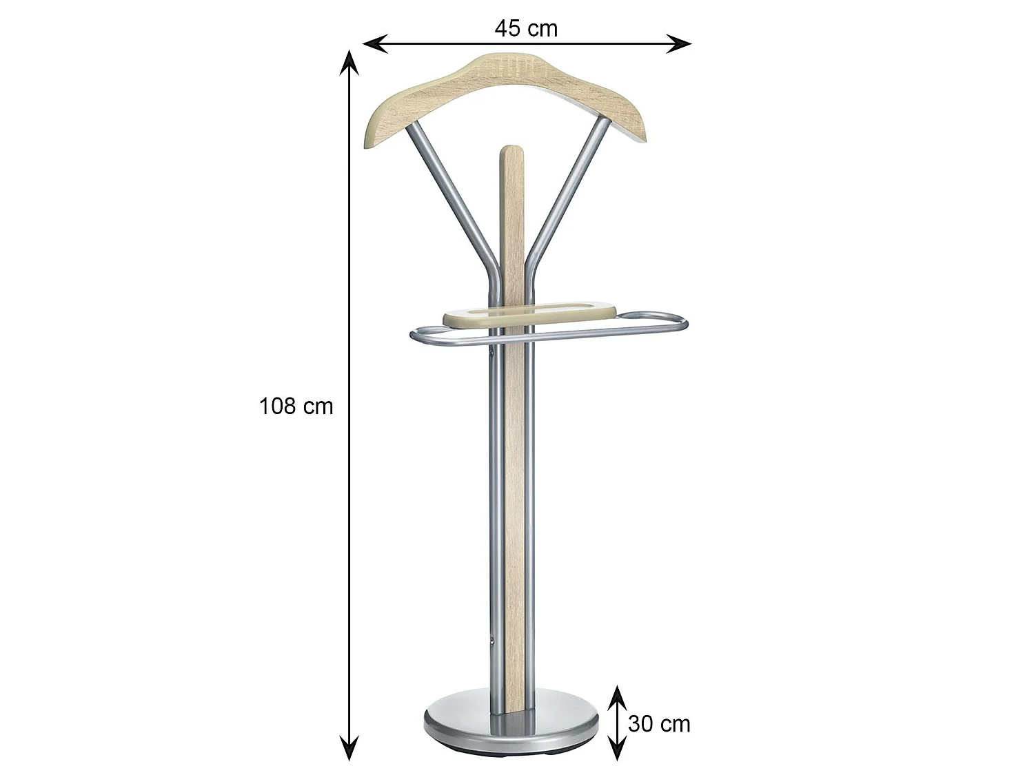 Valet de chambre FABIO chevalet de nuit portant pour vêtements, structure en métal laqué et finition en MDF chêne sonoma