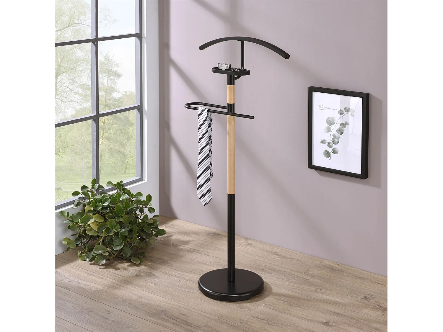 Valet de chambre BODO chevalet de nuit portant pour vêtements en métal noir et bois