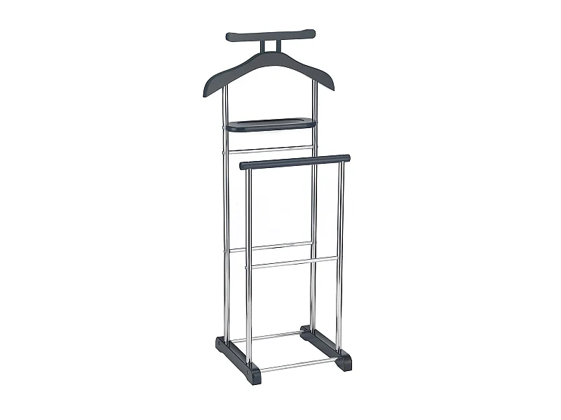 Valet de chambre MUMBAI chevalet de nuit portant pour vêtements, structure en métal chromé et MDF noir