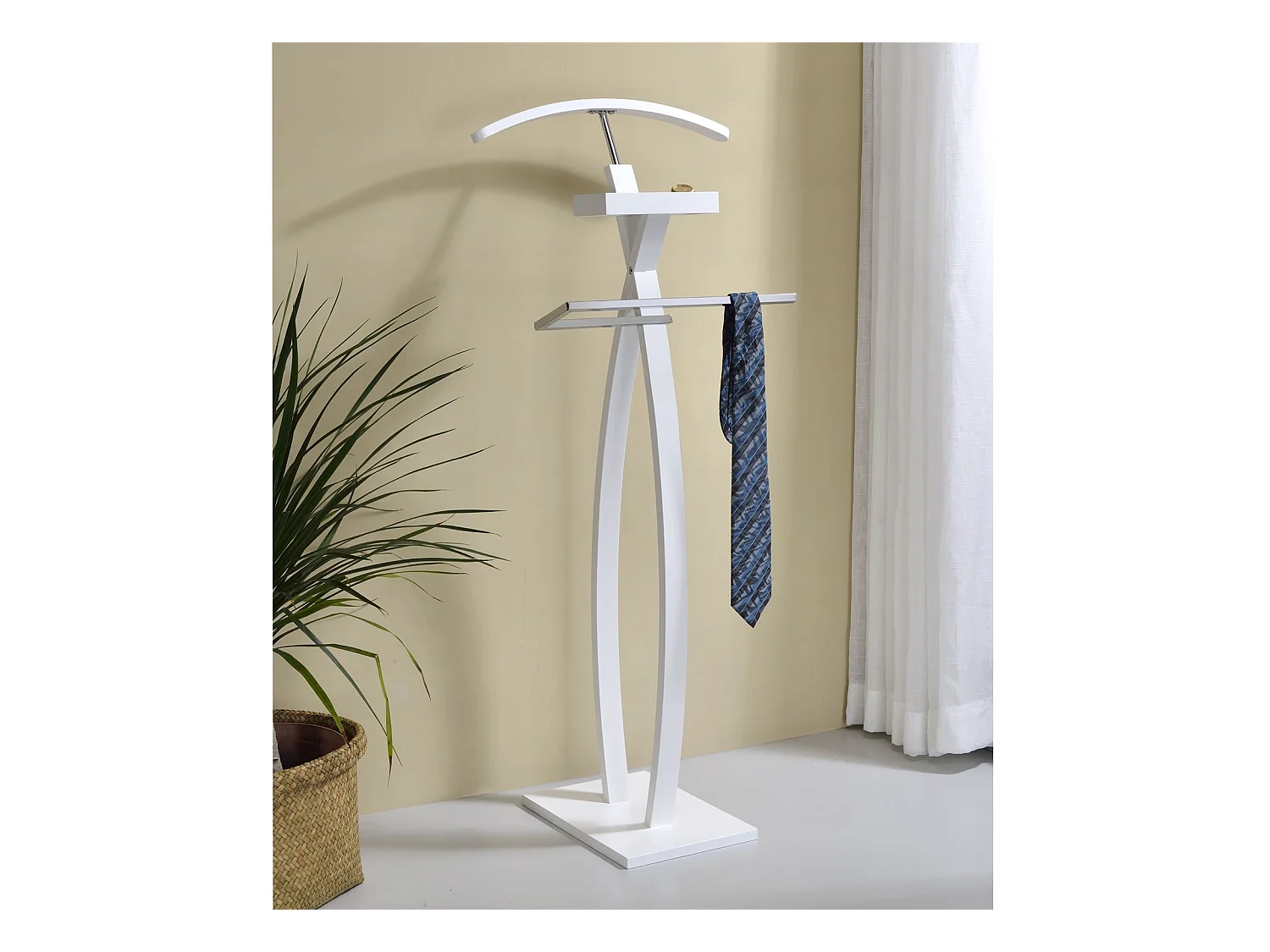 Valet de chambre ROBIN valet de nuit porte vêtements, structure en bois laqué blanc