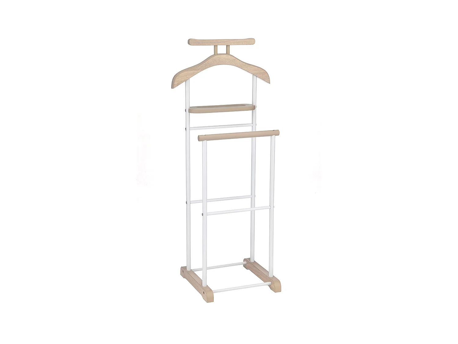 Valet de chambre MEDINA chevalet de nuit double portant pour vêtements, en MDF décor chêne sonoma et métal laqué blanc