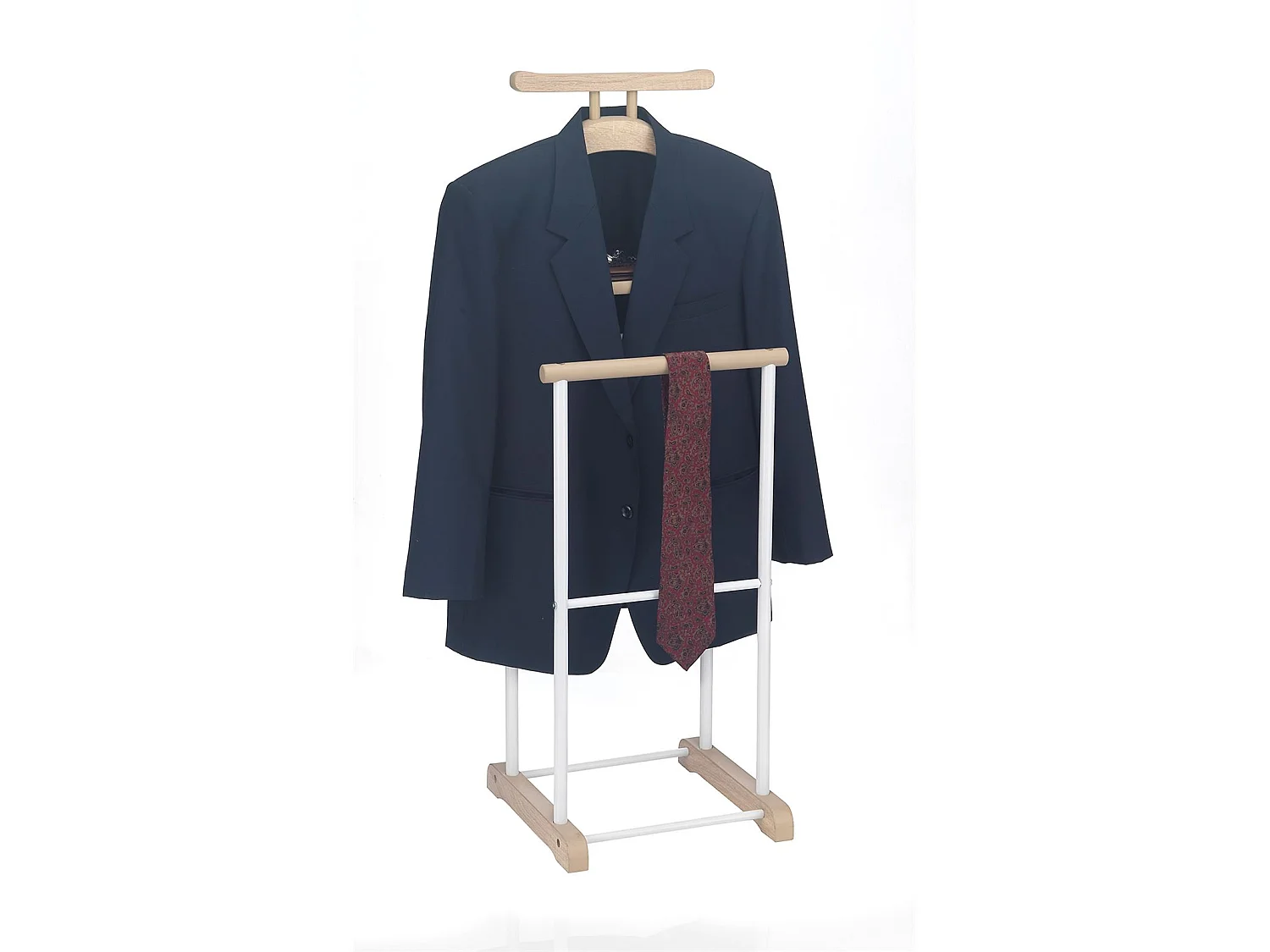 Valet de chambre MEDINA chevalet de nuit double portant pour vêtements, en MDF décor chêne sonoma et métal laqué blanc