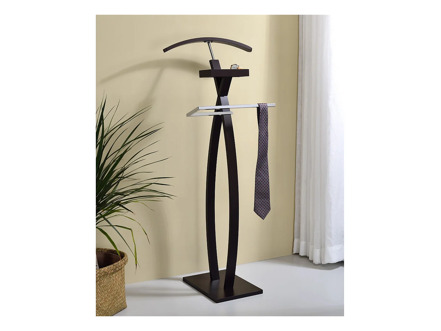 Valet de chambre ROBIN valet de nuit porte vêtements, structure en bois lasuré brun foncé