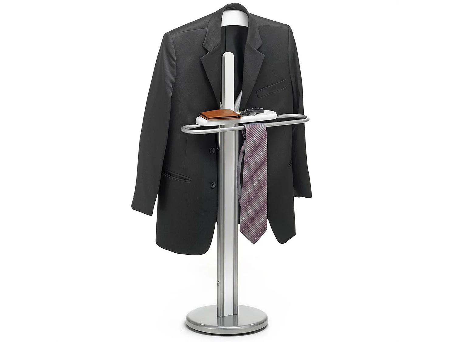 Valet de chambre FABIO chevalet de nuit portant pour vêtements, structure en métal laqué et finition en MDF décor blanc mat