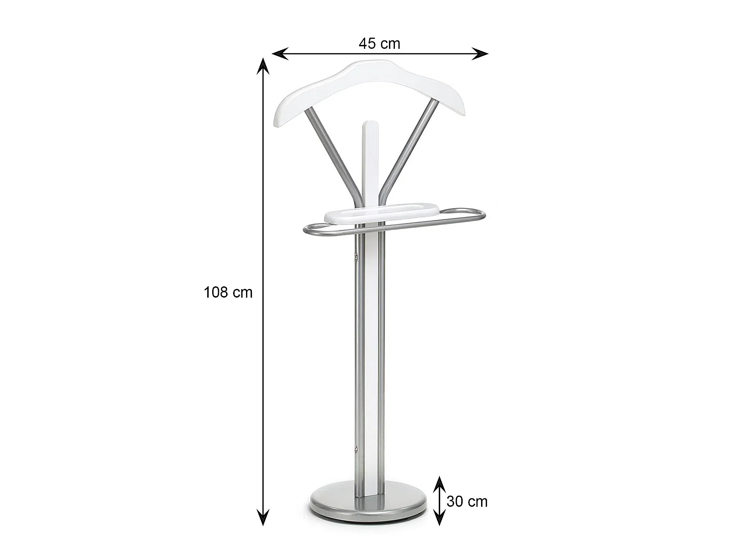 Valet de chambre FABIO chevalet de nuit portant pour vêtements, structure en métal laqué et finition en MDF décor blanc mat
