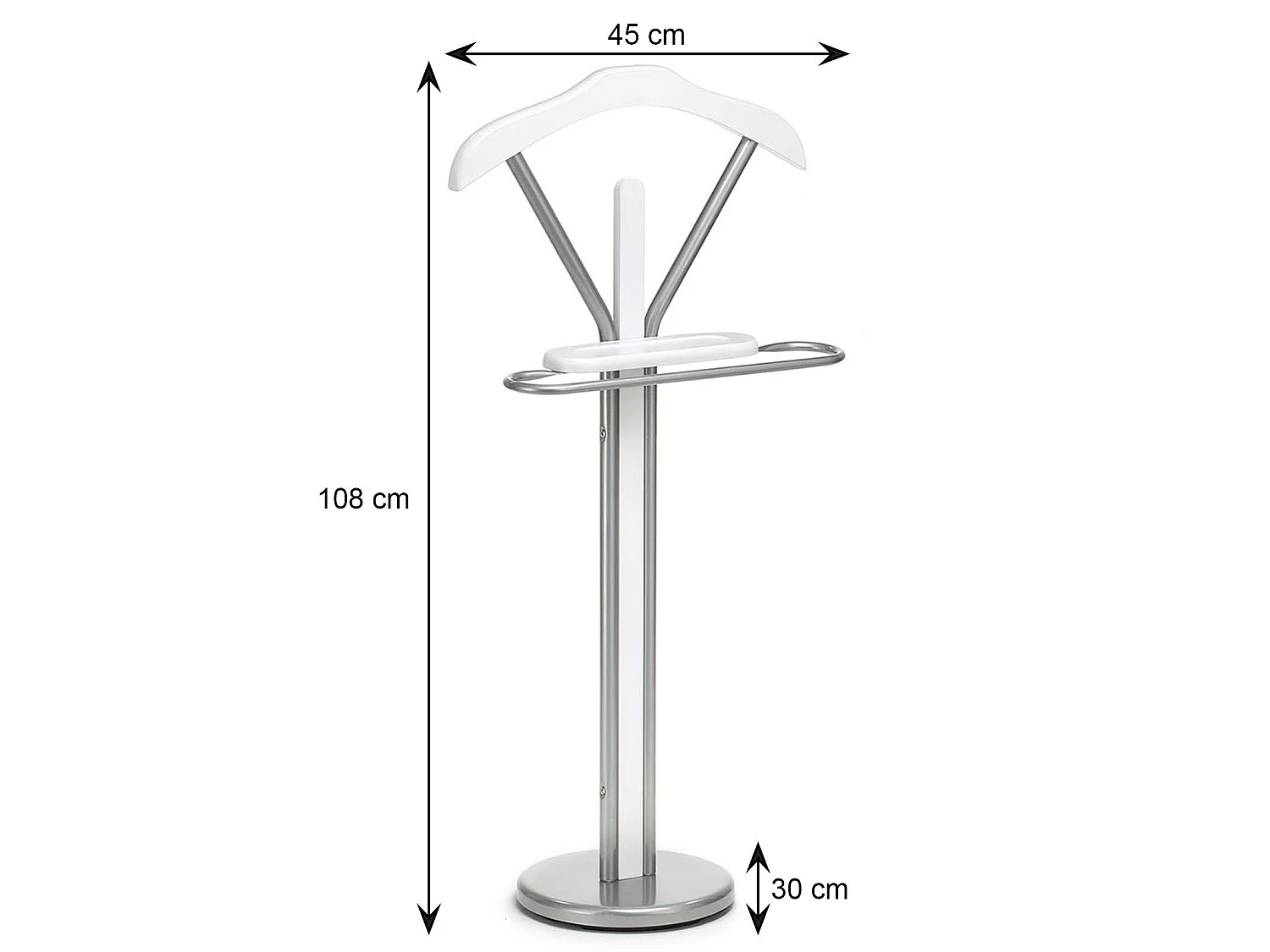 Valet de chambre FABIO chevalet de nuit portant pour vêtements, structure en métal laqué et finition en MDF décor blanc mat