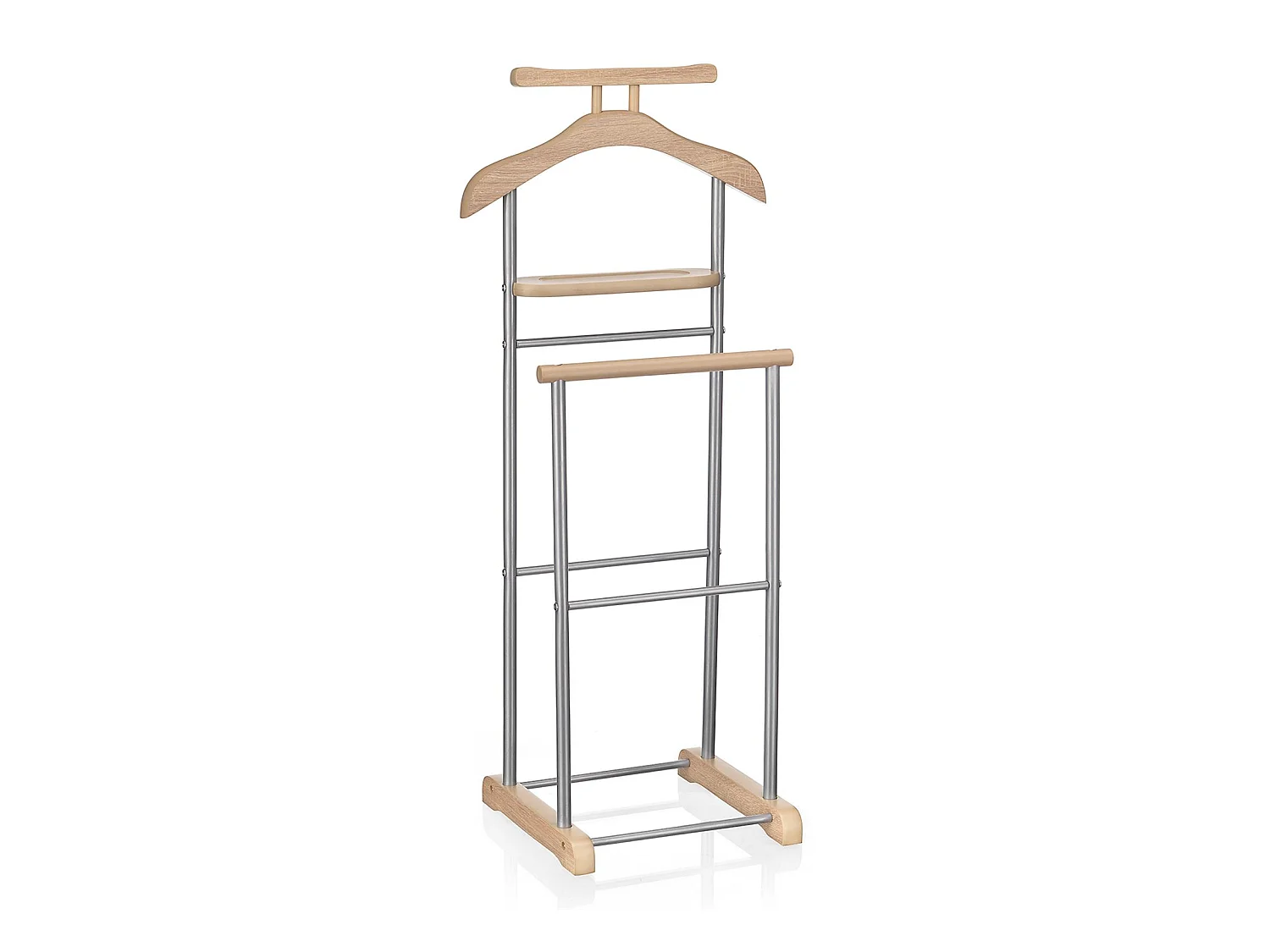 Valet de chambre MEDINA chevalet de nuit double portant pour vêtements, en MDF décor chêne sonoma et métal laqué argenté