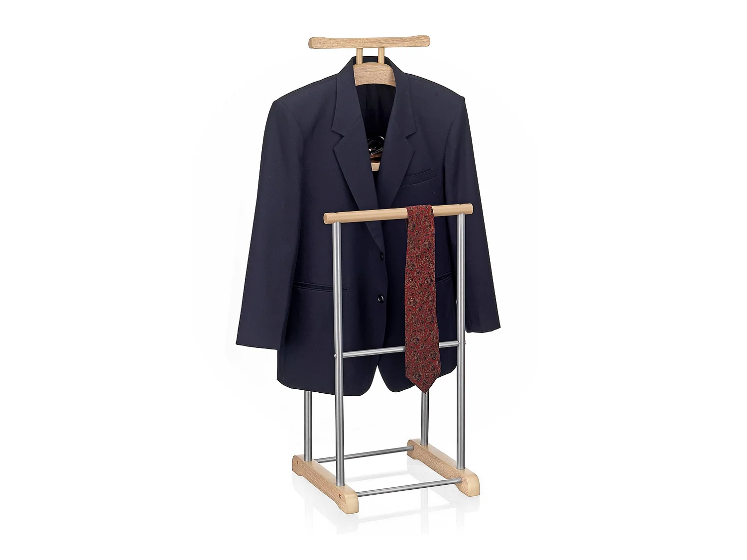 Valet de chambre MEDINA chevalet de nuit double portant pour vêtements, en MDF décor chêne sonoma et métal laqué argenté