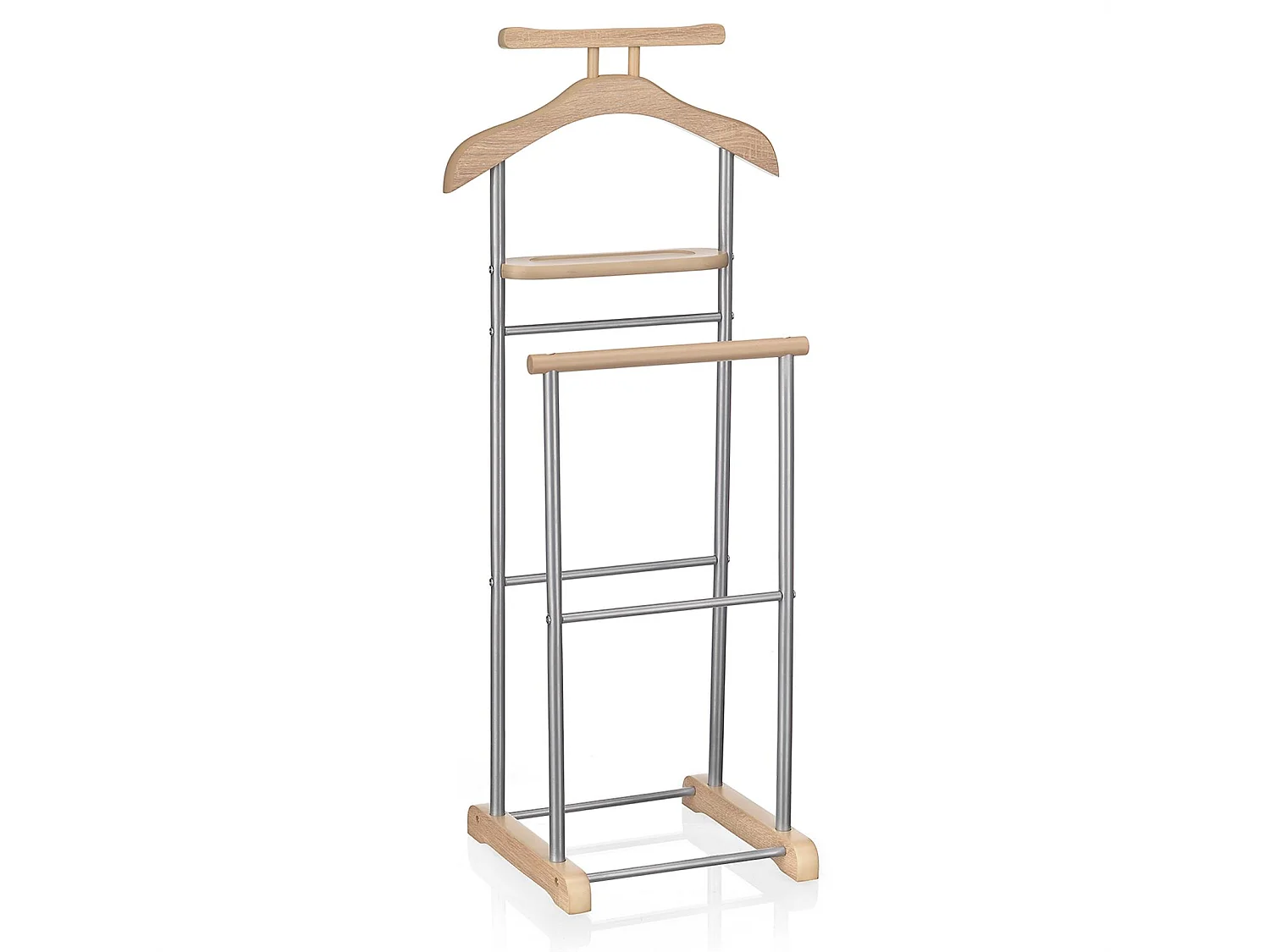 Valet de chambre MEDINA chevalet de nuit double portant pour vêtements, en MDF décor chêne sonoma et métal laqué argenté