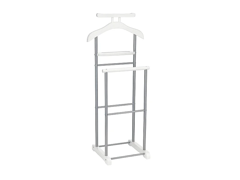 Valet de chambre ASSAM chevalet de nuit portant pour vêtements, structure en métal laqué argenté et MDF blanc