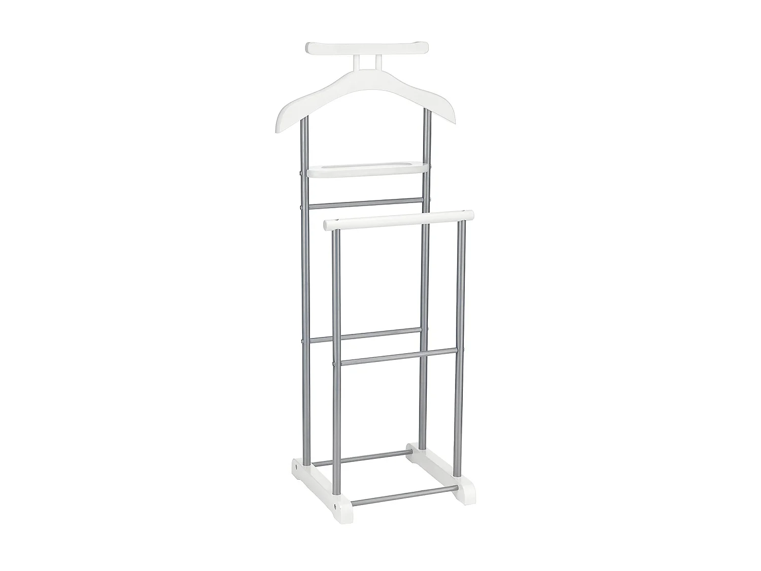 Valet de chambre ASSAM chevalet de nuit portant pour vêtements, structure en métal laqué argenté et MDF blanc