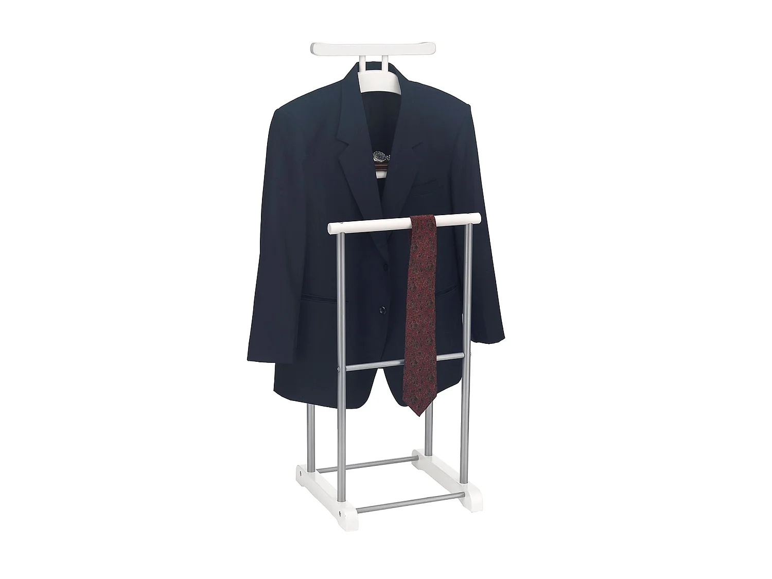 Valet de chambre ASSAM chevalet de nuit portant pour vêtements, structure en métal laqué argenté et MDF blanc