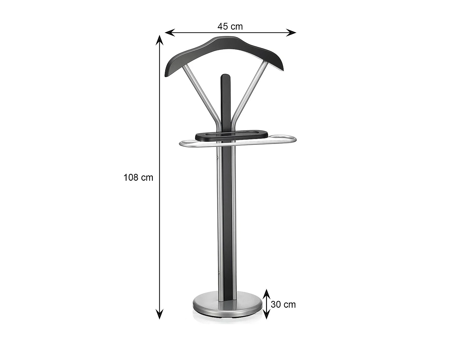 Valet de chambre FABIO chevalet de nuit portant pour vêtements, structure en métal laqué et finition en MDF décor noir mat