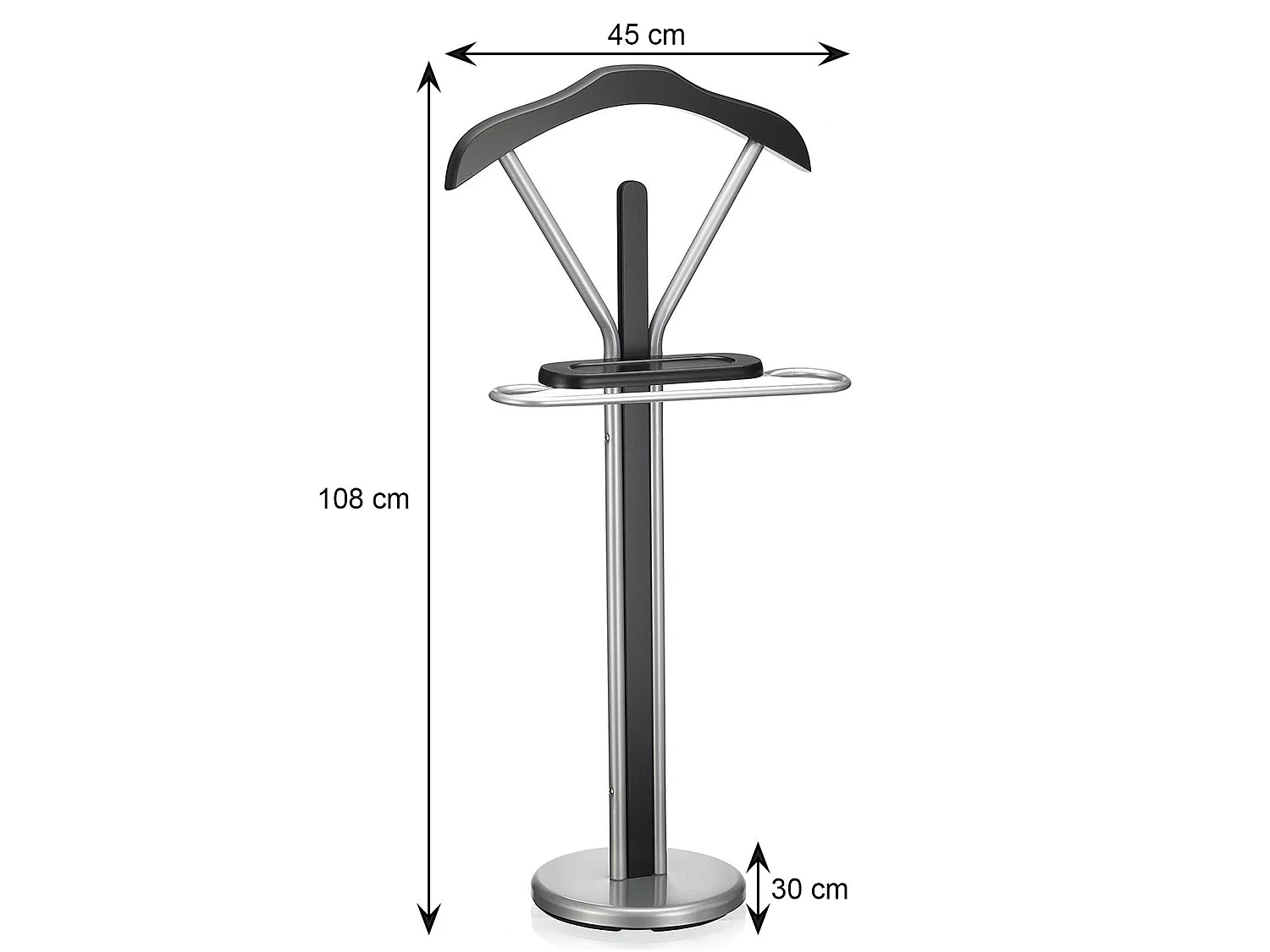 Valet de chambre FABIO chevalet de nuit portant pour vêtements, structure en métal laqué et finition en MDF décor noir mat