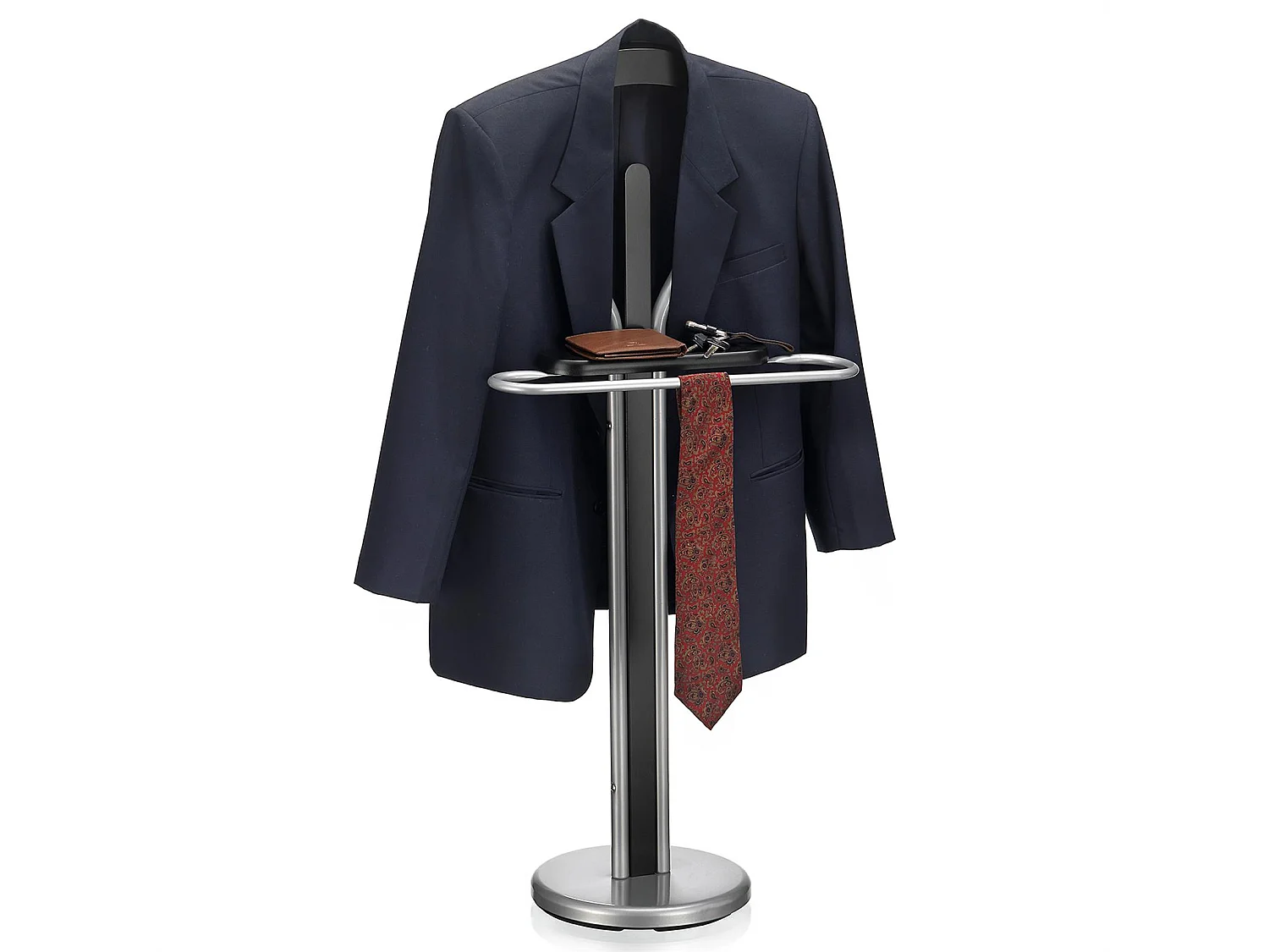 Valet de chambre FABIO chevalet de nuit portant pour vêtements, structure en métal laqué et finition en MDF décor noir mat