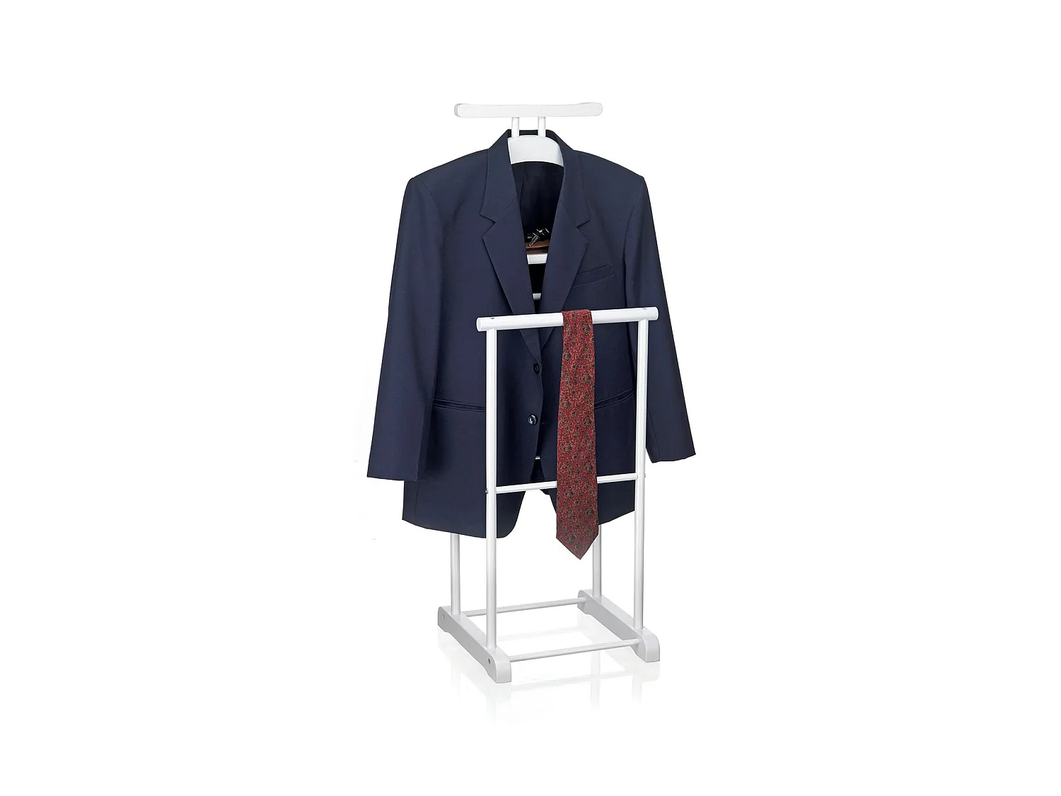 Valet de chambre MEDINA chevalet de nuit double portant pour vêtements, en MDF et métal laqué blanc