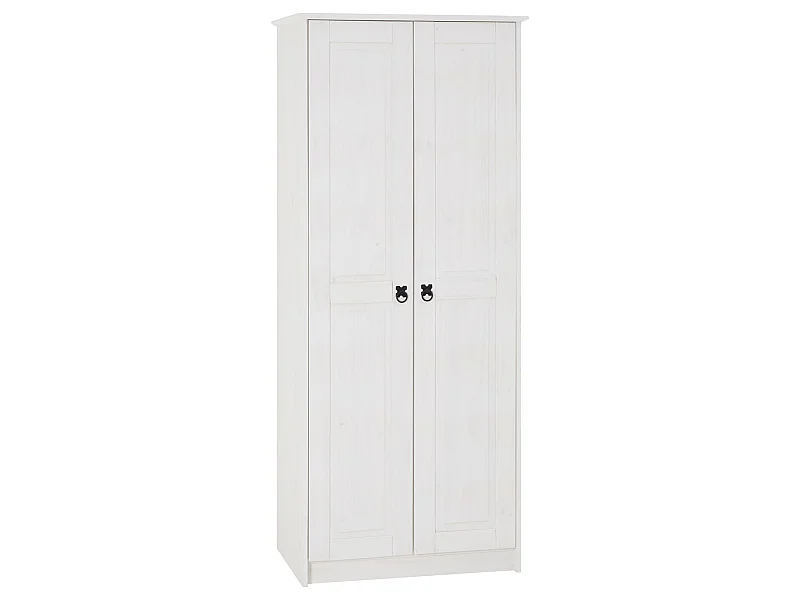 Armoire RESIDENCIA en pin lasuré blanc, penderie pour vêtements style mexicain avec 2 portes