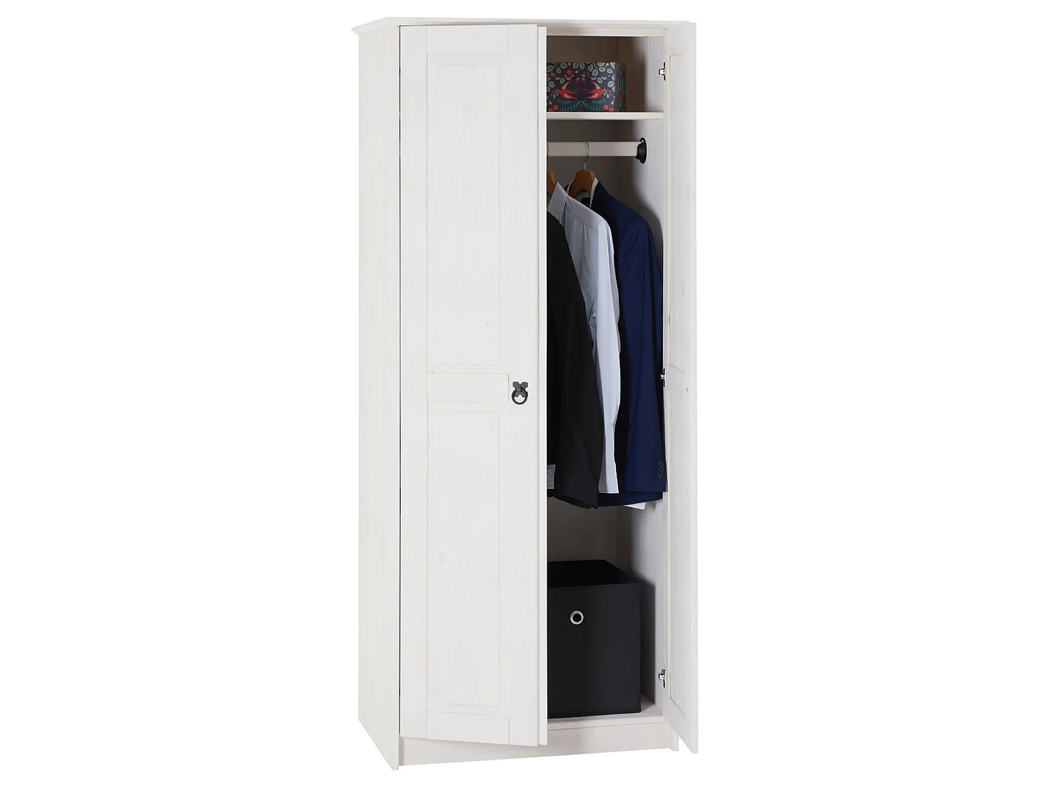 Armoire RESIDENCIA en pin lasuré blanc, penderie pour vêtements style mexicain avec 2 portes