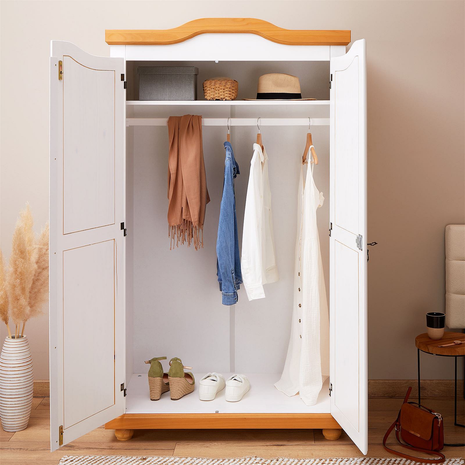 Tringle à Vêtements En Bois De Hêtre Massif – 40 Cm, Avec Supports Intégrés – Installation Facile Sans Outil