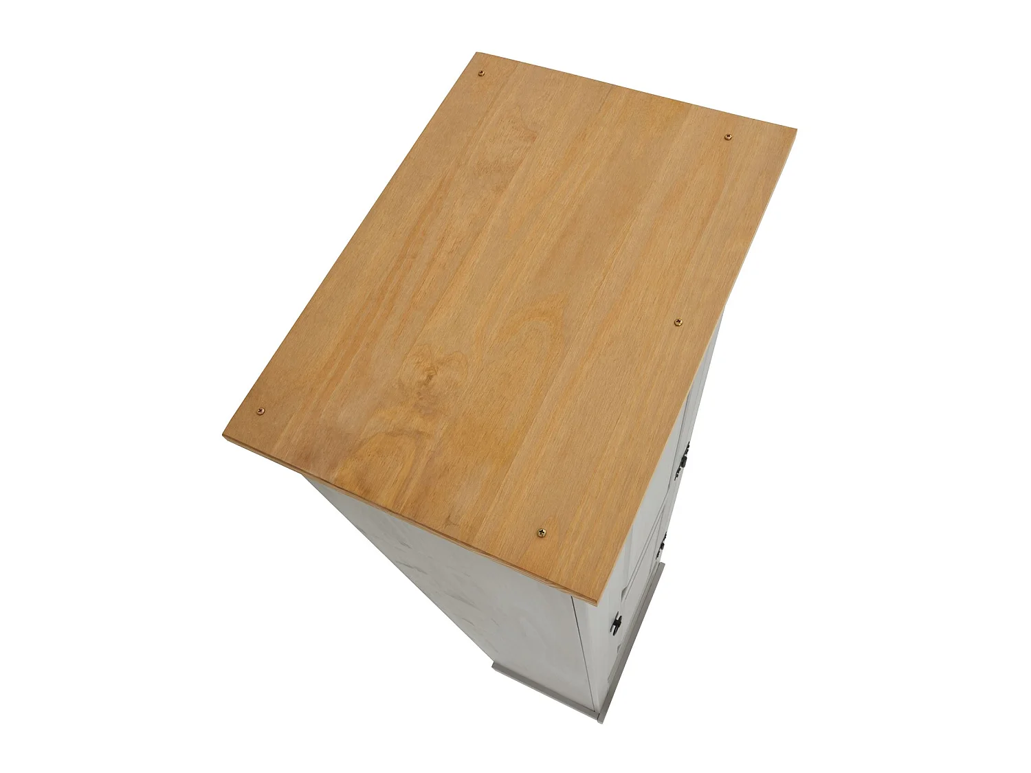 Armoire TEQUILA meuble de rangement avec 7 tablettes derrière 1 porte battante et 2 tiroirs, en pin massif lasuré gris et brun