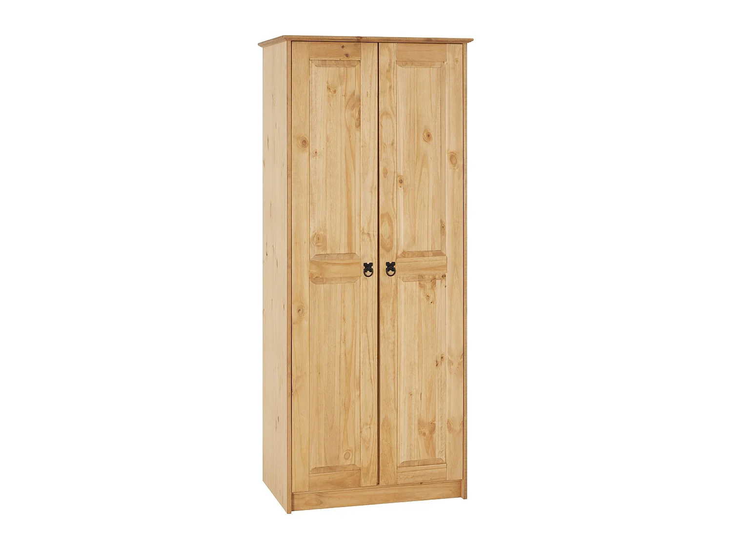 Armoire BARRIO en pin massif style mexicain, penderie pour vêtements avec 2 portes, finition teintée/cirée