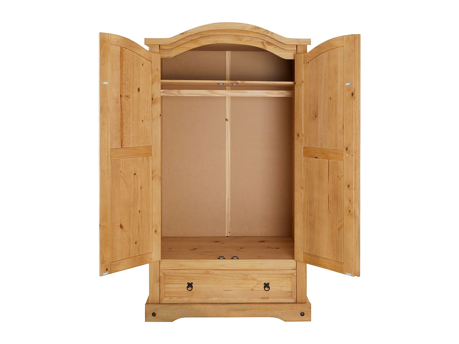 Armoire SALSA penderie pour vêtements style mexicain avec 2 portes 1 étagère 1 tiroir, en pin massif finition teintée/cirée