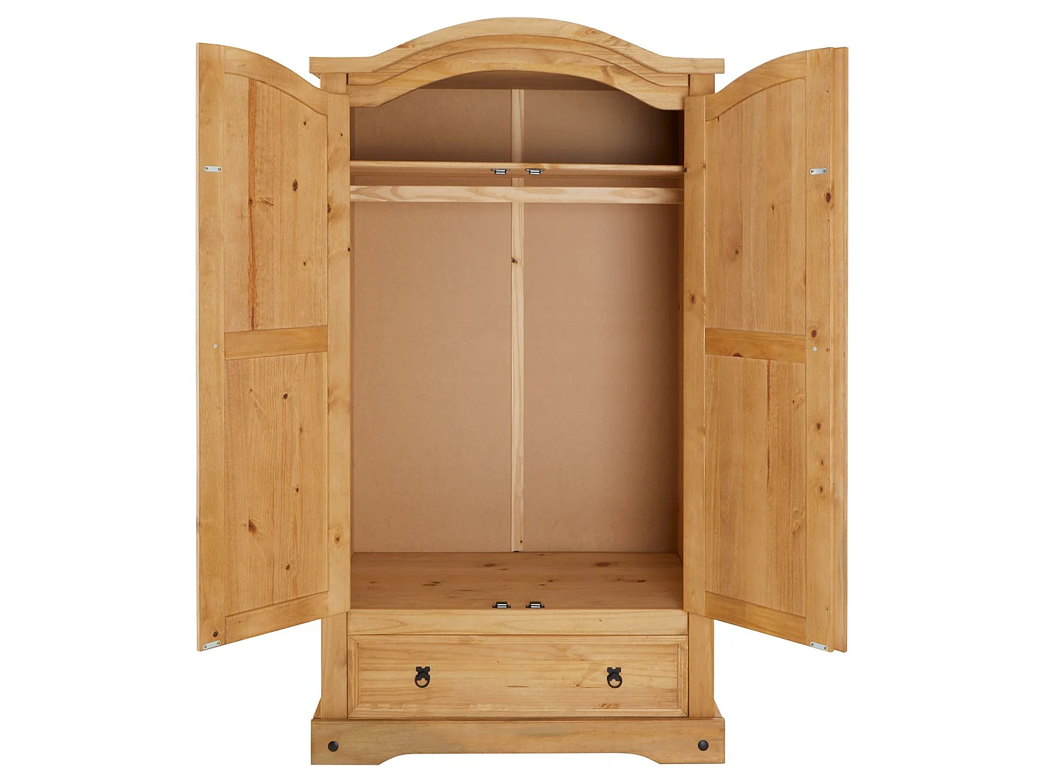 Armoire SALSA penderie pour vêtements style mexicain avec 2 portes 1 étagère 1 tiroir, en pin massif finition teintée/cirée