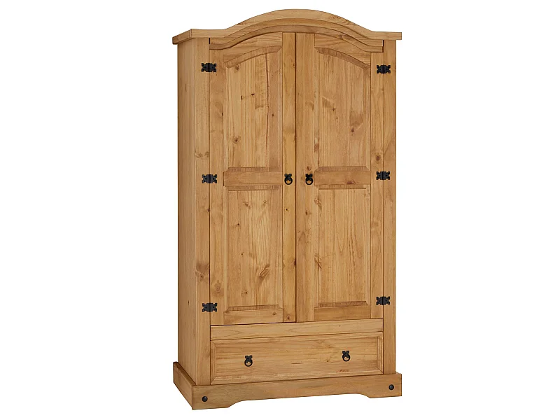 Armoire SALSA penderie pour vêtements style mexicain avec 2 portes 1 étagère 1 tiroir, en pin massif finition teintée/cirée