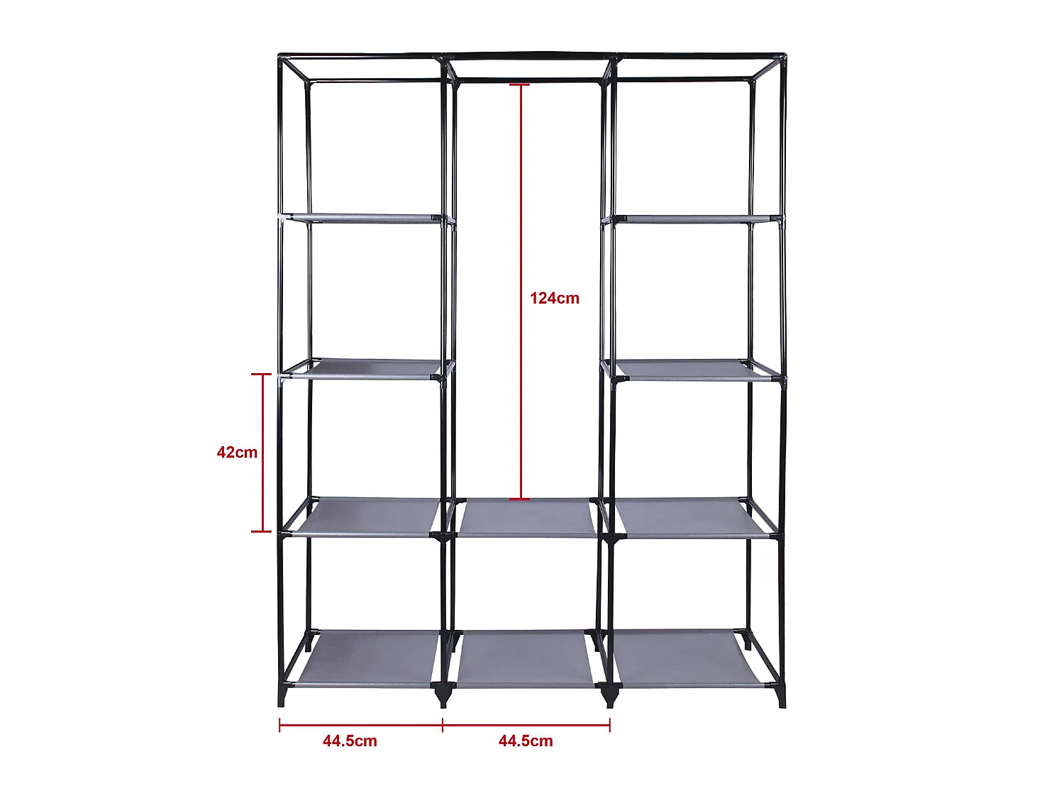 Garde-robe en tissu STEVEN structure en métal, 9 tablettes repositionnables pour 7 possibilités d'aménagement, coloris gris