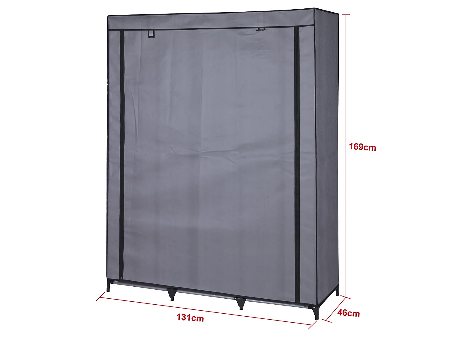 Garde-robe en tissu STEVEN structure en métal, 9 tablettes repositionnables pour 7 possibilités d'aménagement, coloris gris