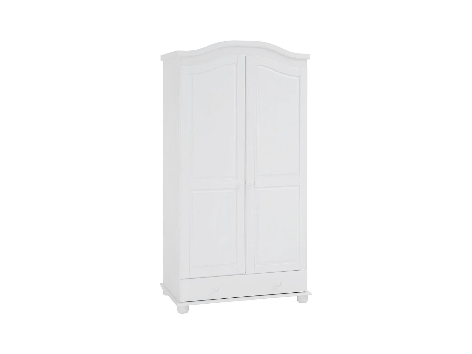 Armoire BERGEN dressing pour vêtements avec 2 portes penderie 1 tringle et 1 étagère et 1 tiroir, en pin massif lasuré blanc