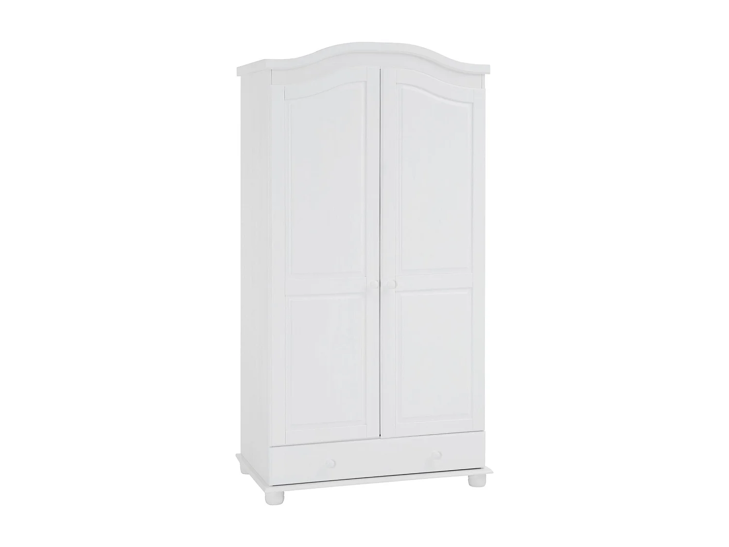 Armoire BERGEN dressing pour vêtements avec 2 portes penderie 1 tringle et 1 étagère et 1 tiroir, en pin massif lasuré blanc