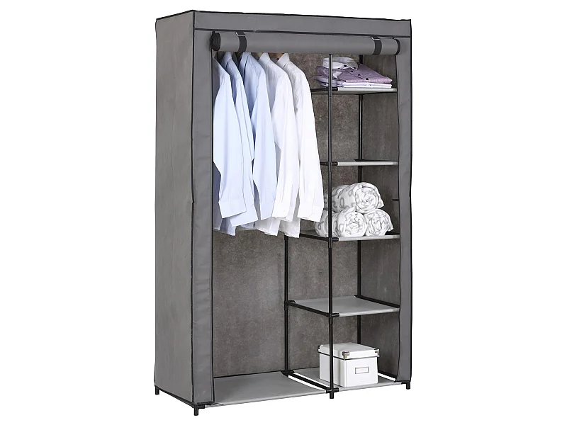 Garde-robe en tissu TANJA armoire en tissu avec 5 tablettes et 1 tringle, rangement pour vêtements, coloris gris anthracite