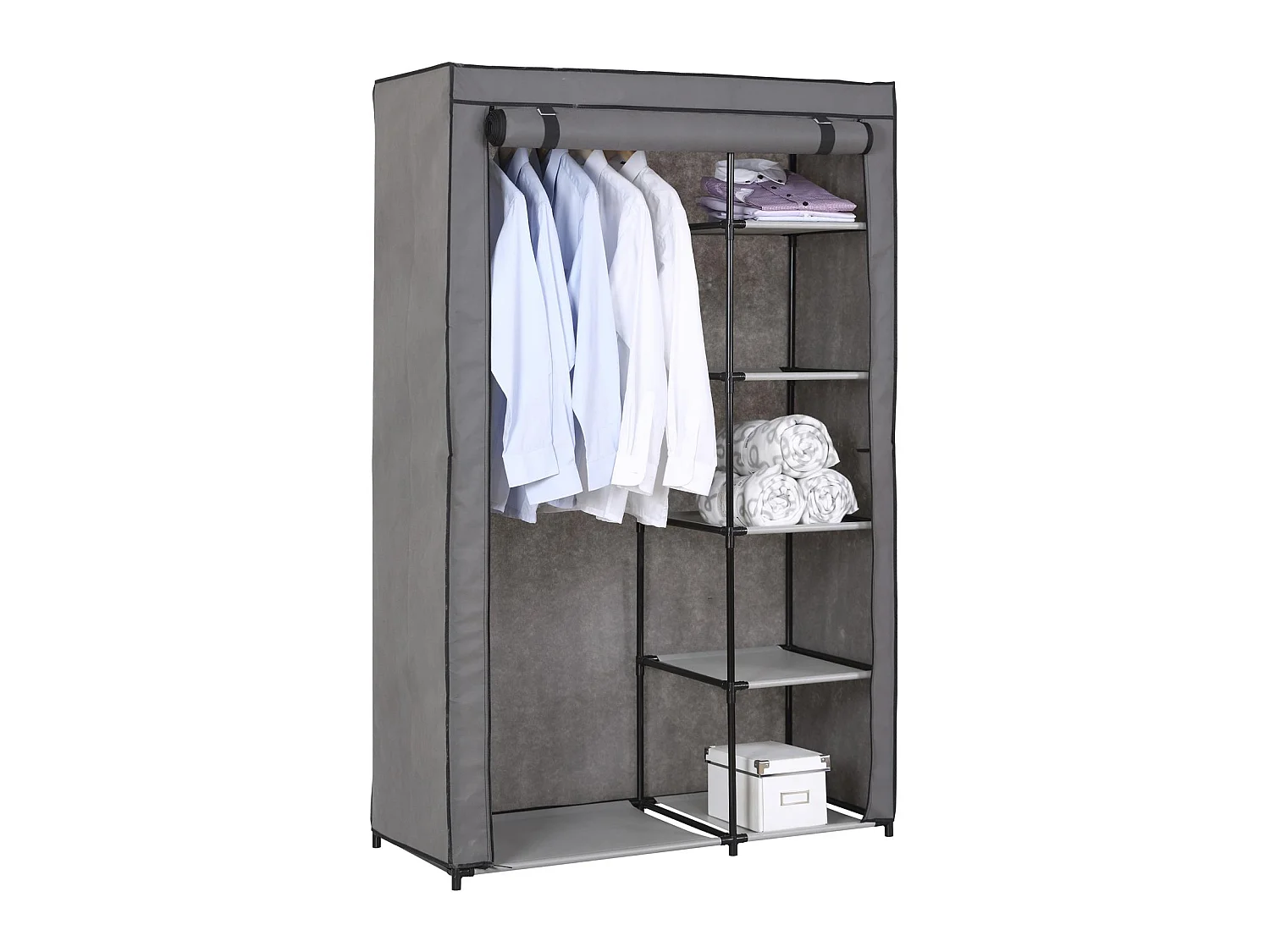 Garde-robe en tissu TANJA armoire en tissu avec 5 tablettes et 1 tringle, rangement pour vêtements, coloris gris anthracite