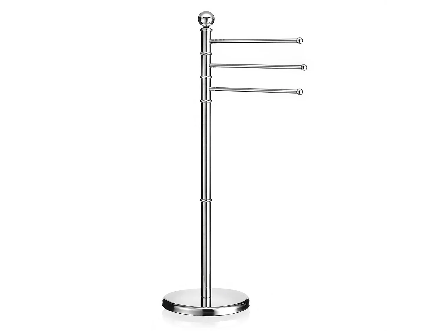 Porte-serviettes sur pied PETRA portant pour vêtements et linge de salle de bain, avec 3 tringles pivotantes, structure en métal chr
