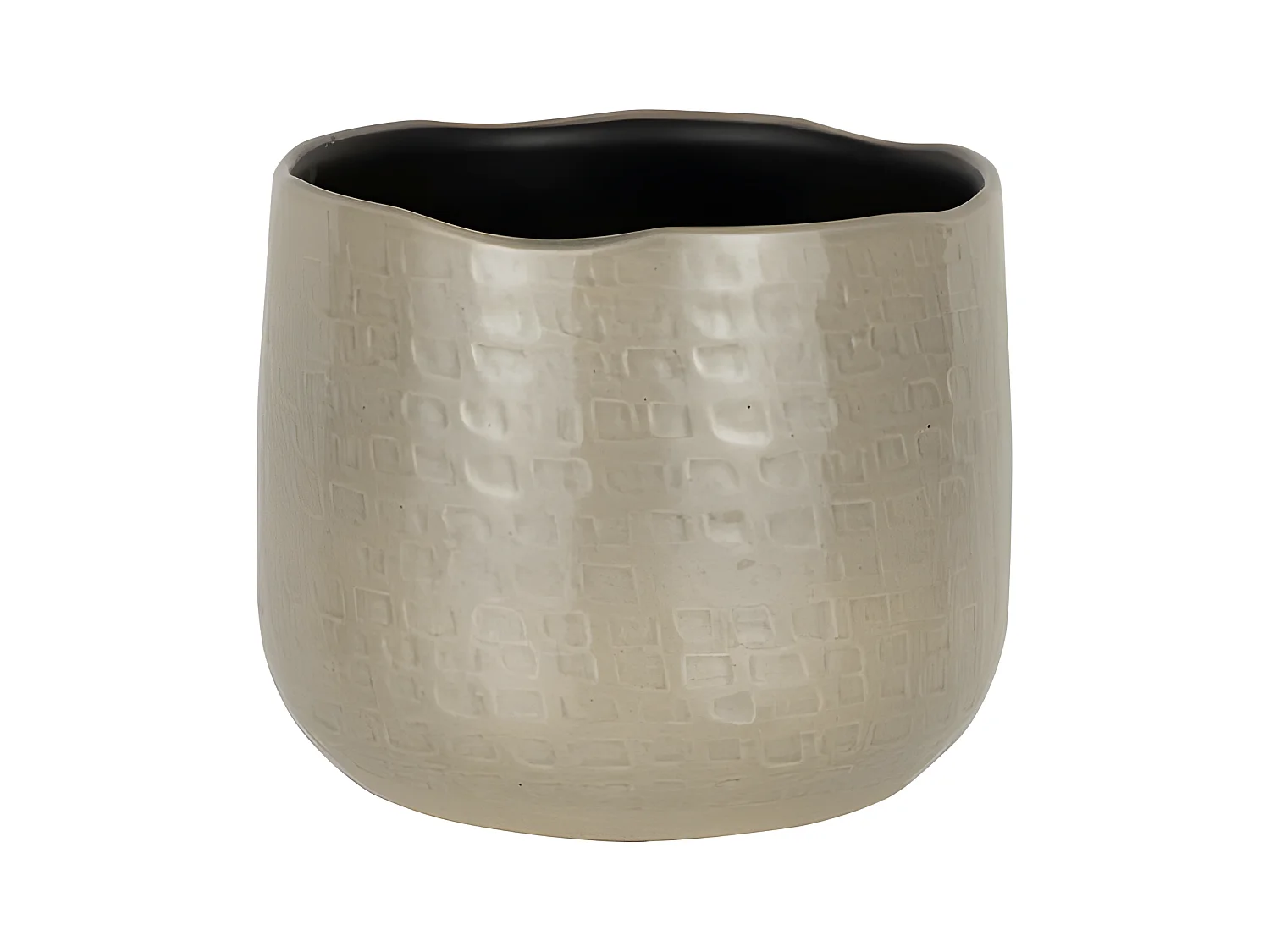Macetero con motivos en cerámica gris claro de 22x22x18cm