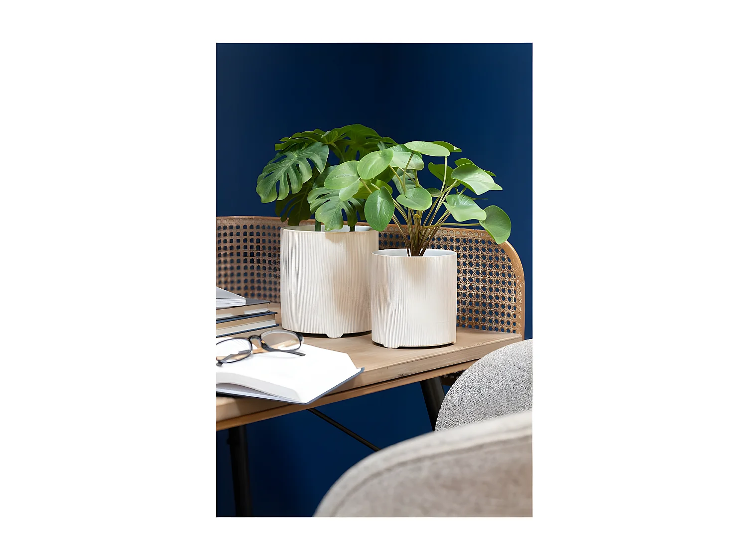 Cache-pot rond en céramique beige 12x12x13 cm