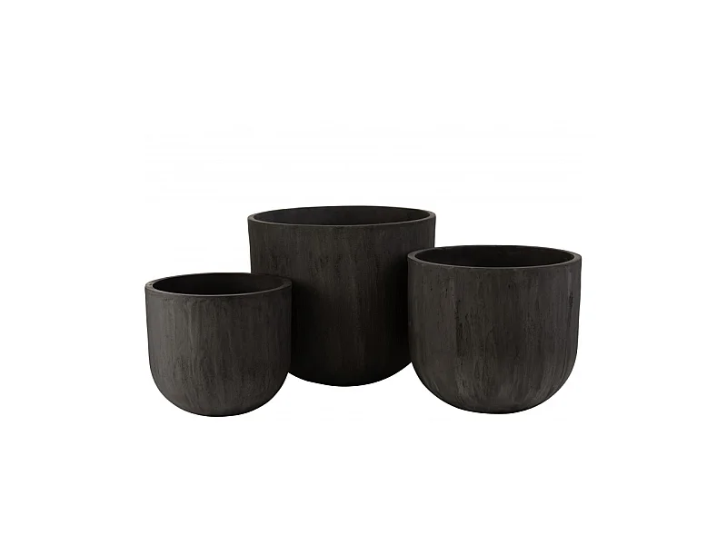 Set de 3 macetas redondas cerámica alto negro Alt. 43