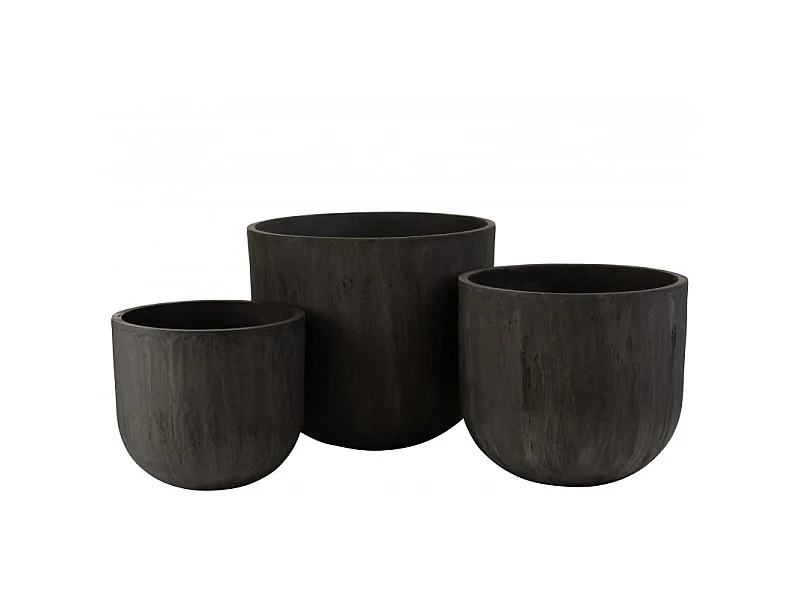 Set de 3 macetas redondas cerámica alto negro Alt. 43