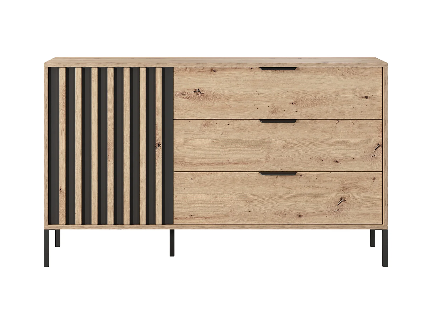 Komoda 1-drzwiowa z 3 szufladami - Naturalny i czarny - ARIADA