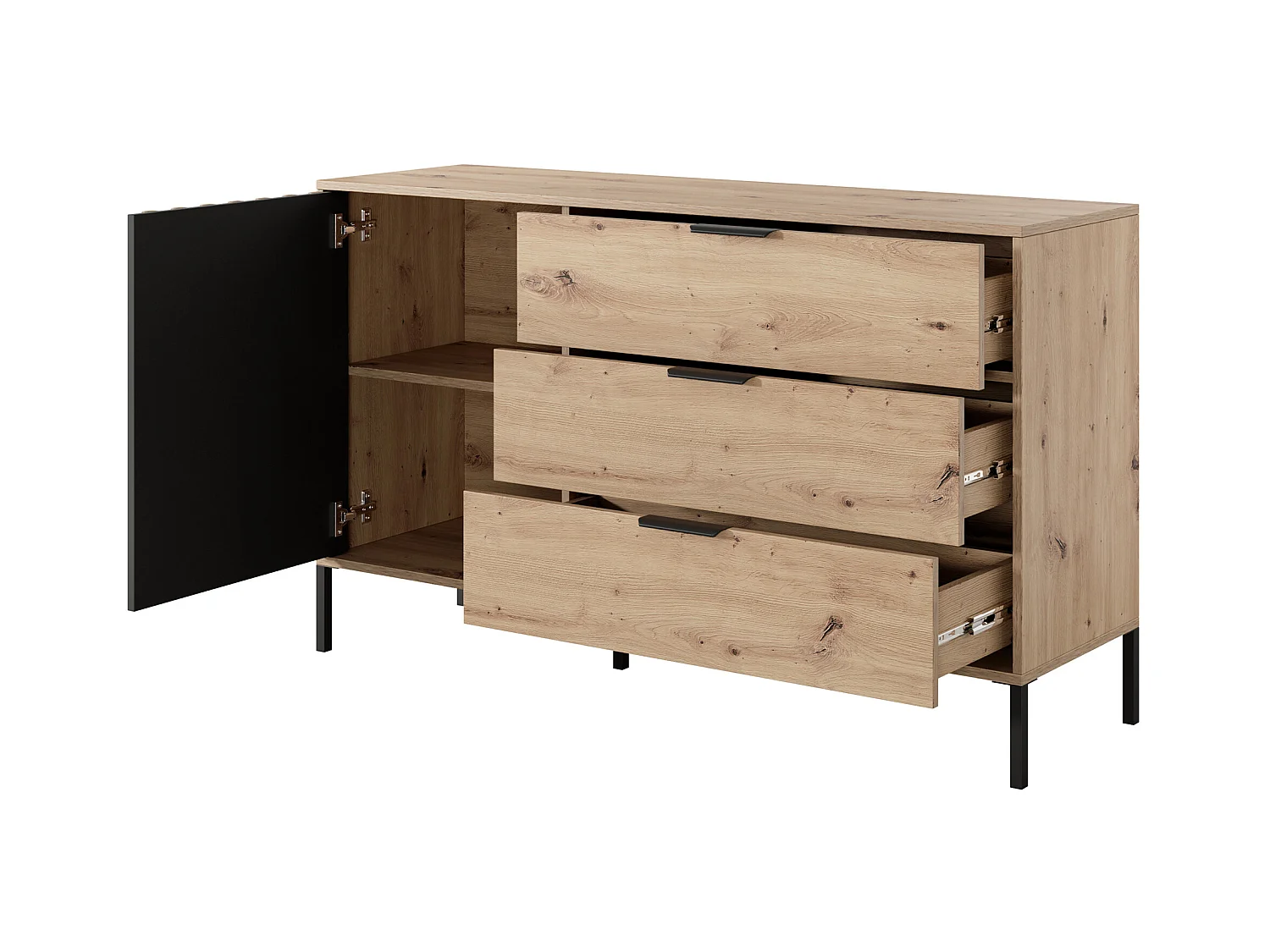 Komoda 1-drzwiowa z 3 szufladami - Naturalny i czarny - ARIADA