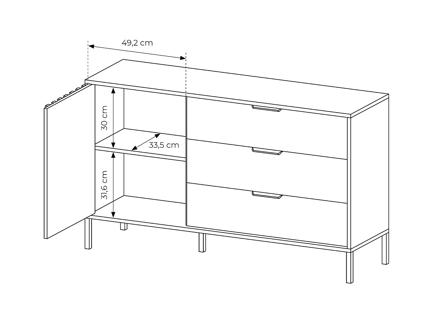 Cómoda 1 puerta y 3 cajones - Color: natural y negro - ARIADA