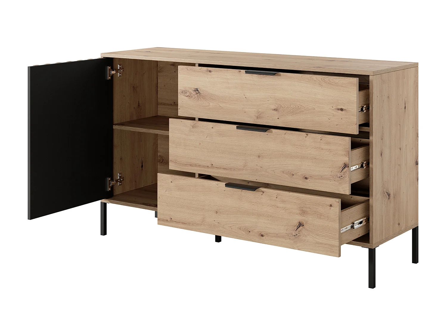 Ladekast met 1 deur en 3 lades - Kleur: naturel en zwart - ARIADA