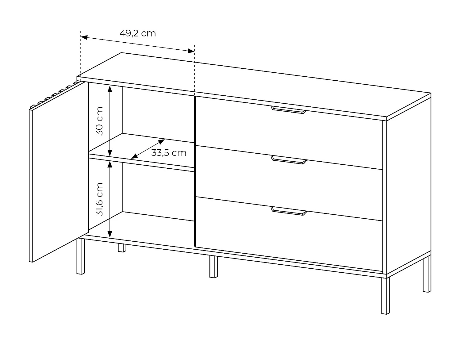 Ladekast met 1 deur en 3 lades - Kleur: naturel en zwart - ARIADA