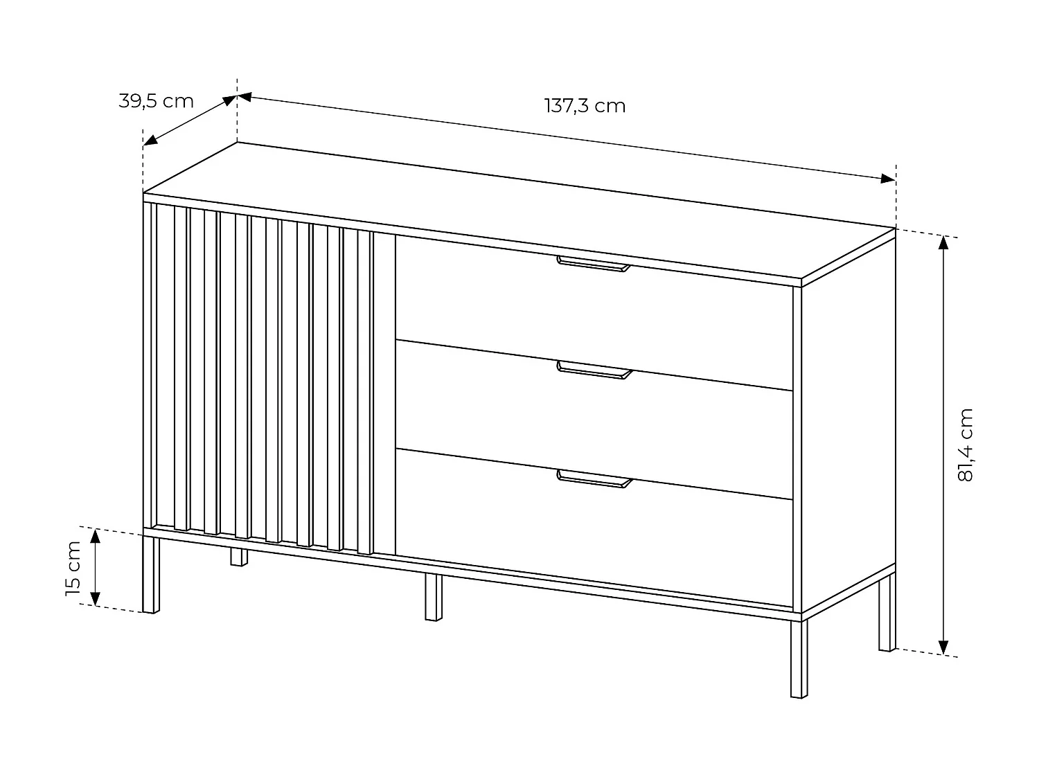 Ladekast met 1 deur en 3 lades - Kleur: naturel en zwart - ARIADA