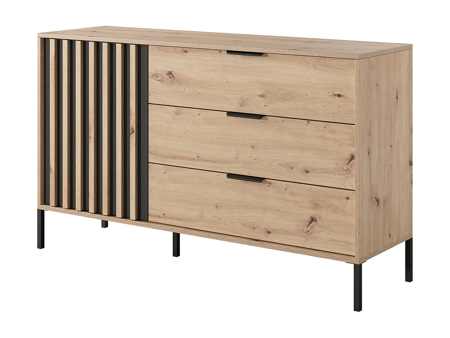 Ladekast met 1 deur en 3 lades - Kleur: naturel en zwart - ARIADA