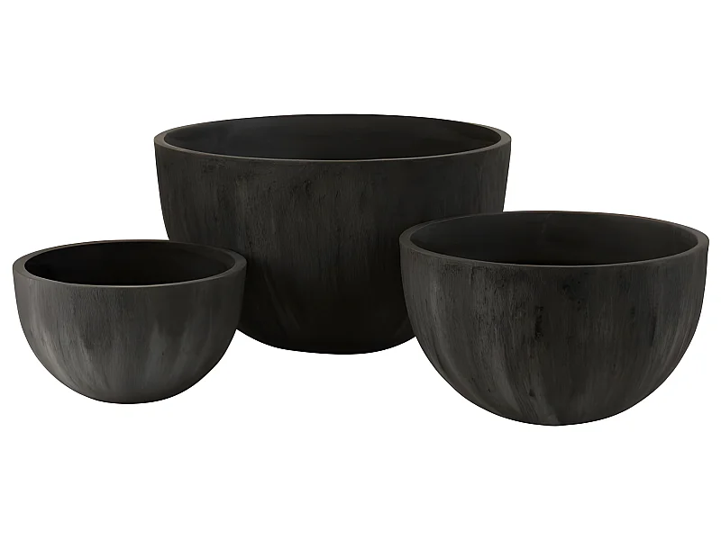 Set de 3 cache-pots en céramique noir 60x60x46 cm