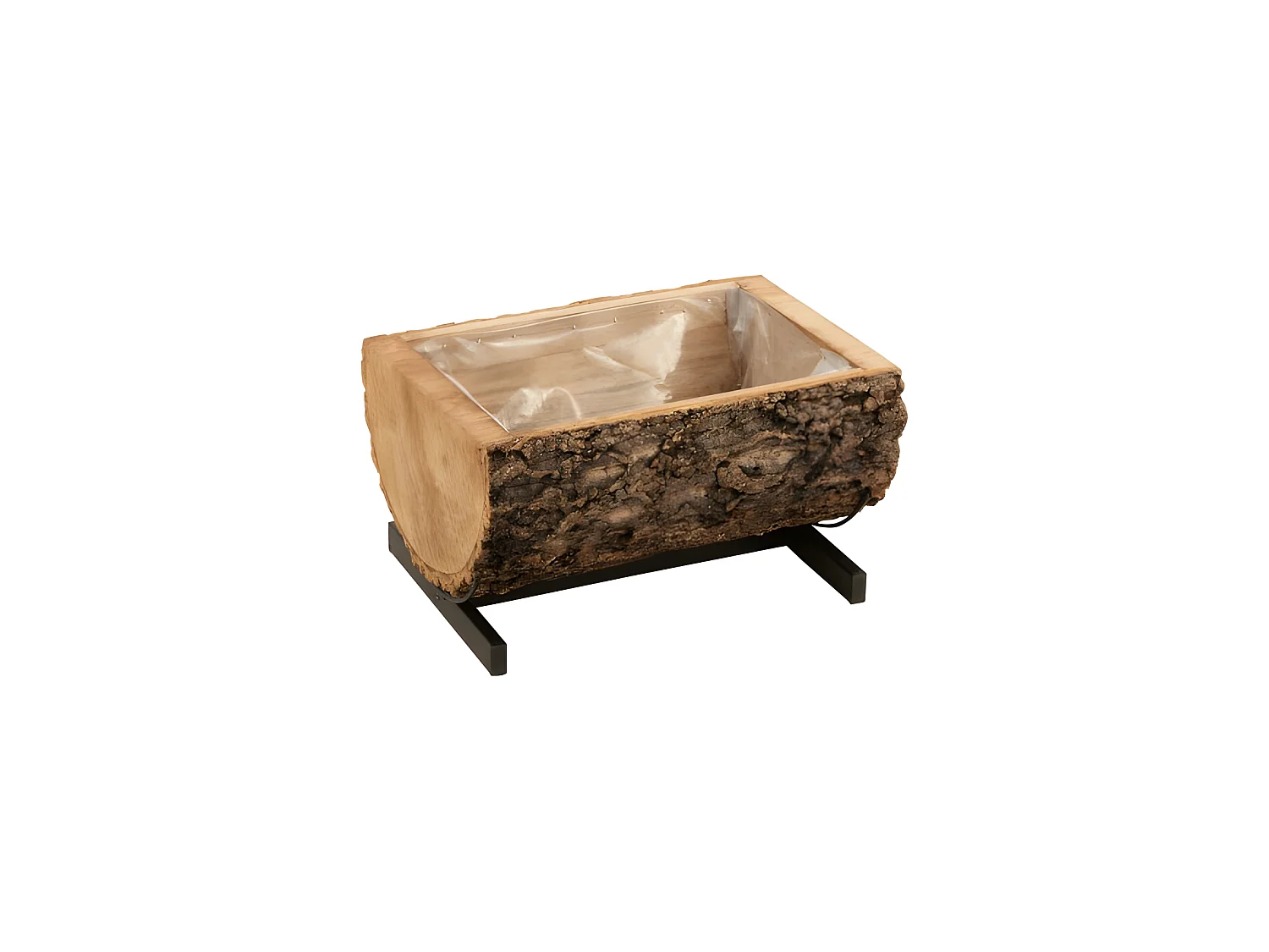 Cache-pot demi-tronc sur pied en bois naturel 40x31x18 cm