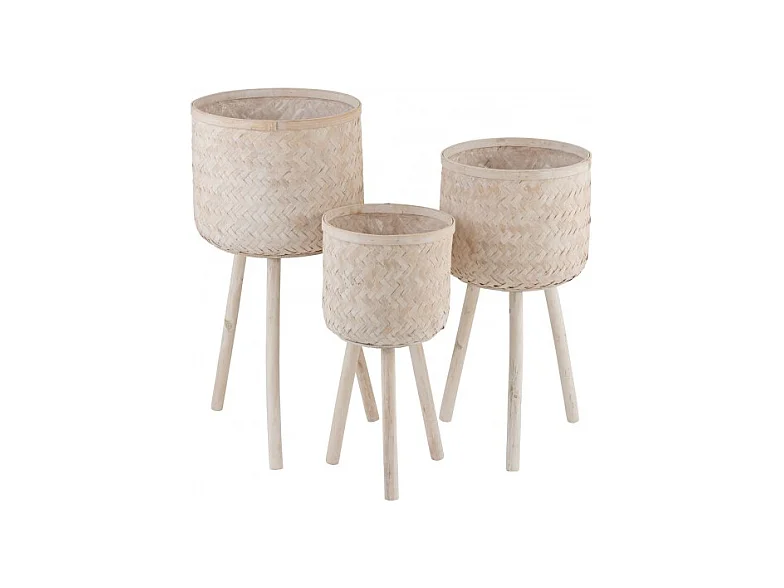 Lot de 3 Cache-Pots Design "Cuye" 76cm Naturel