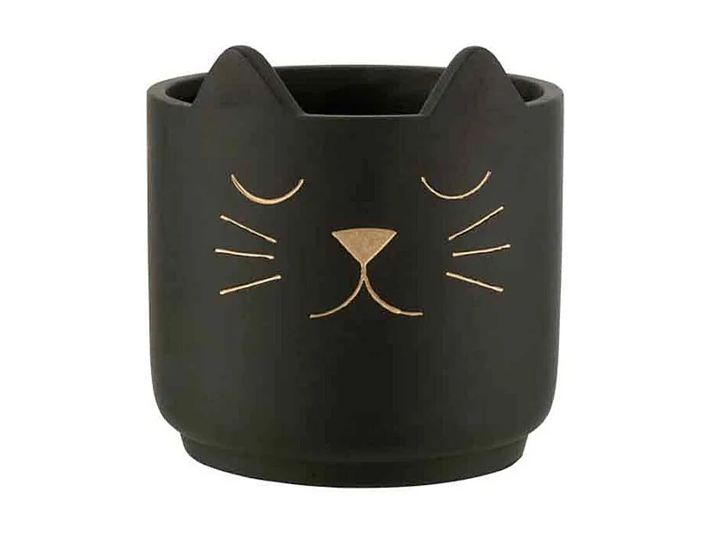 Cache-Pot en Céramique "Chat" 20cm Noir & Or
